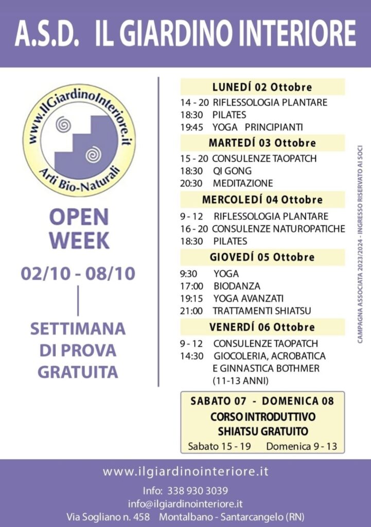 Open week gratuito 2-8 ottobre 2023